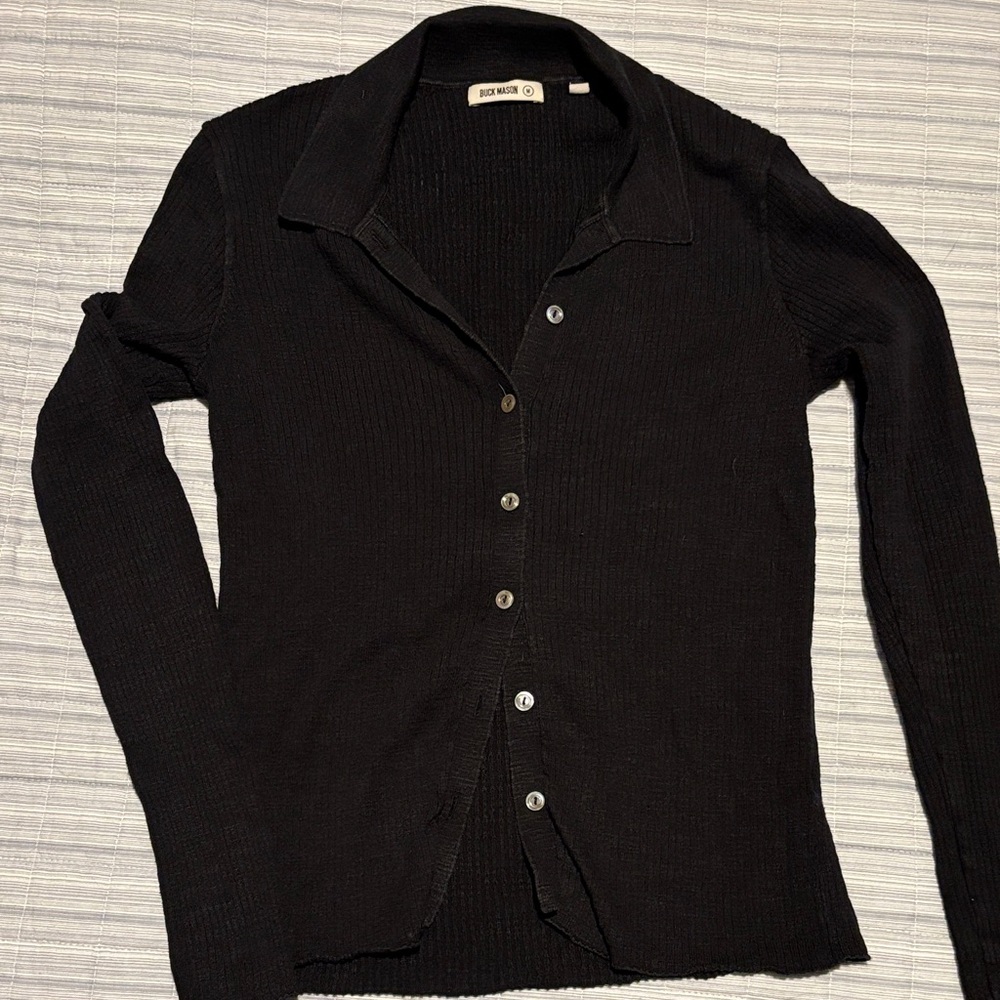 Buck Mason Black Ribbed Knit Button-Up Shirt